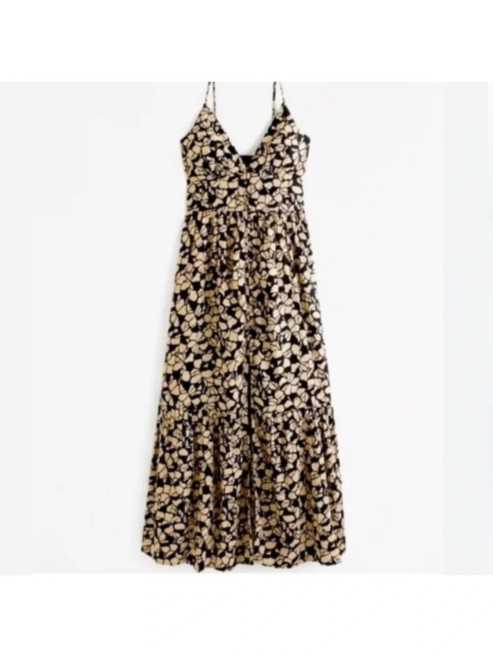 Abercrombie & Fitch Womens XL Linen Blend Tan/Black Floral Midi Dress Ethreal - Picture 2 of 12